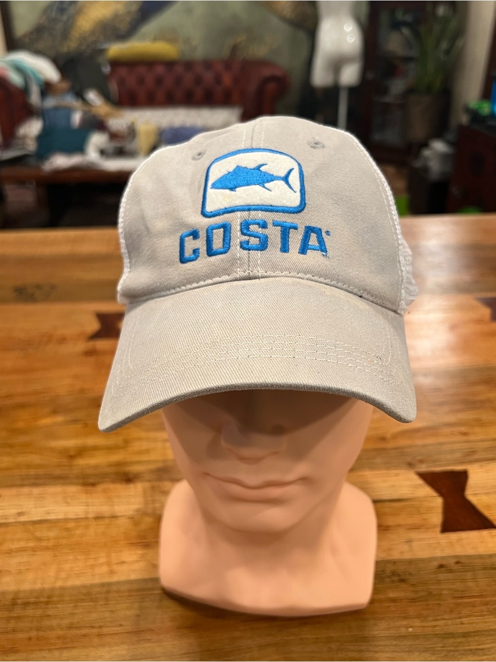 Costa Grey Cap with Blue Fish Logo